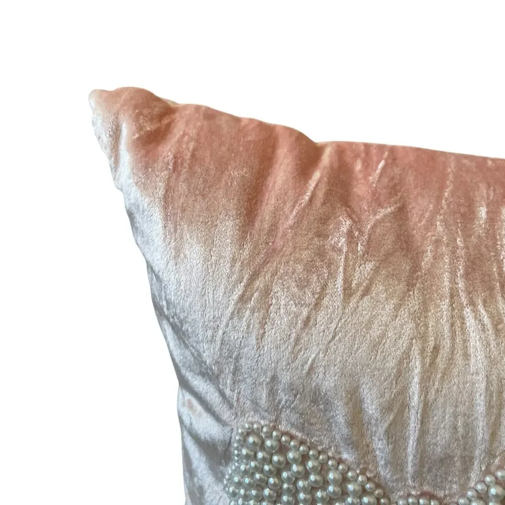 Magaschoni Beaded Faux Pearl Bows on Pink Velvet Decorative Pillow 14x20 New